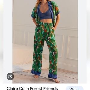 Anthropologie Claire Colin monkey green Forest Friends women's pant small